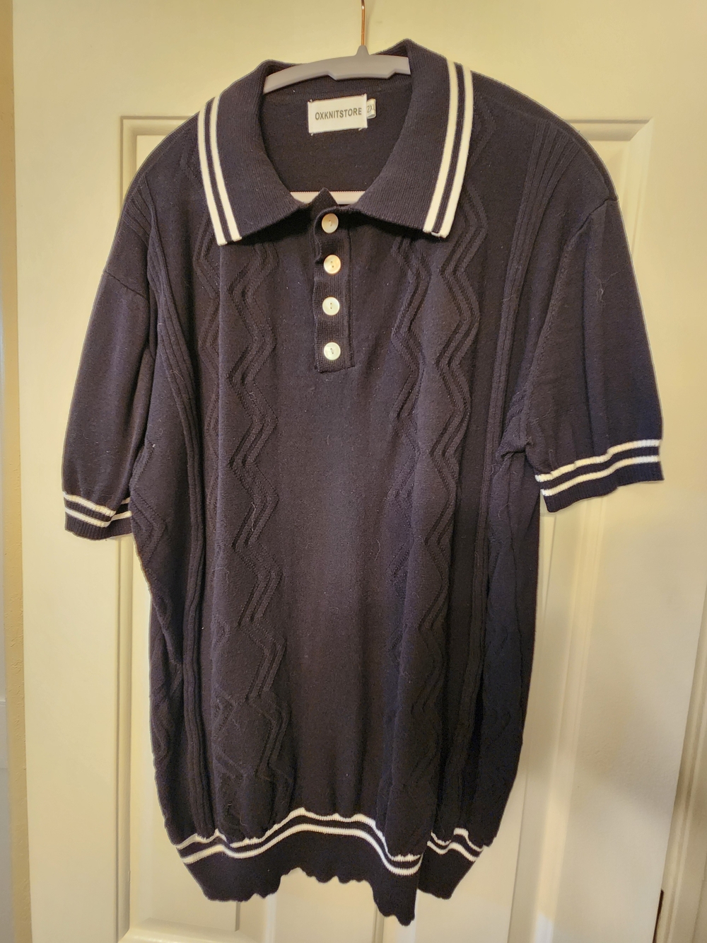 Oxknit 2XL Polo Knit Shirt Black with White Trim